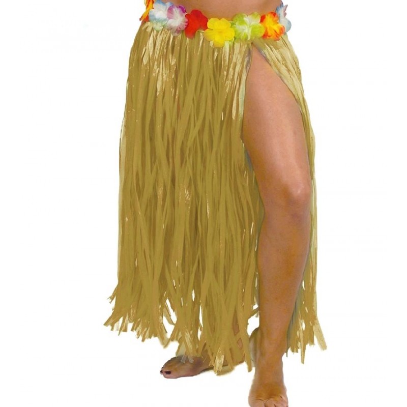 Falda Hawaiana Flores Paja 75 cm.