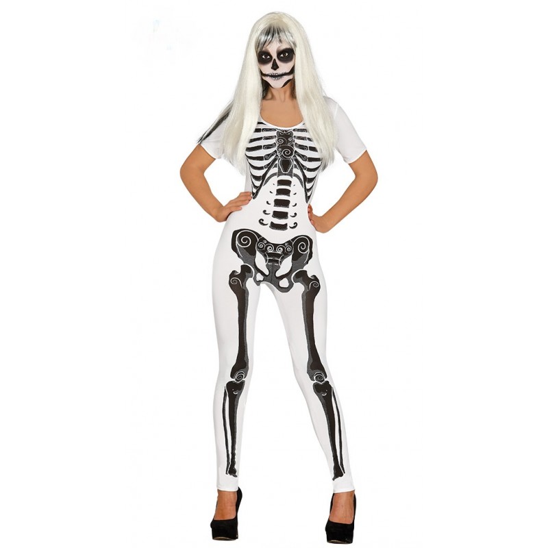 Disfraz de Esqueleta blanca mono para mujer