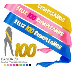 Banda Feliz 100 Cumpleaños Purpurina 70mm