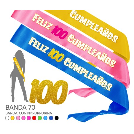 Banda Feliz 100 Cumpleaños Purpurina 70mm