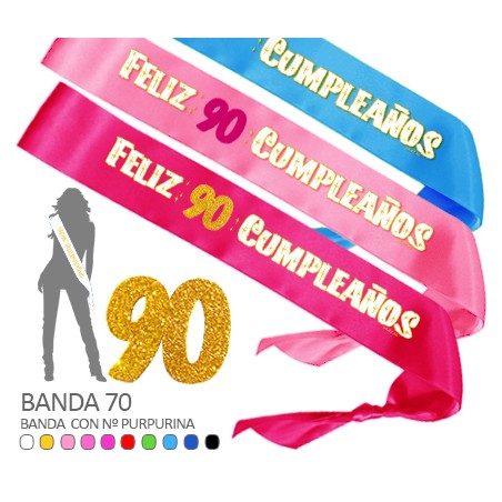Banda Feliz 90 Cumpleaños Purpurina 70mm