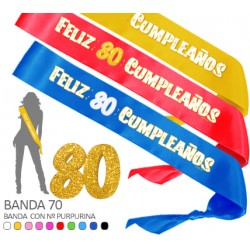 Banda Feliz 80 Cumpleaños Purpurina 70mm