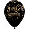 Globo Feliz Cumpleaños Negro Letras Glitter 12 unid.