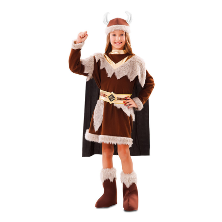 Disfraz Vikinga Niña - Túnica, Cinturón, Sombrero y Cubrebotas Incluidos