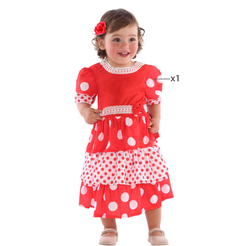 Disfraz de Sevillana para Bebé - Vestido Rojo con Lunares Blancos