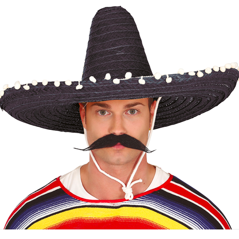 Sombrero Mexicano de Paja Negro 60cm – Auténtico y Amplio para Fiestas