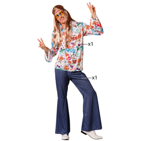 Disfraz Hippie Multicolor Adulto - Camiseta y Pantalón Estilo Años 60 para Hombre
