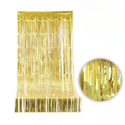 Cortina Metalizada Color Oro con Flecos - 100x200 cm.