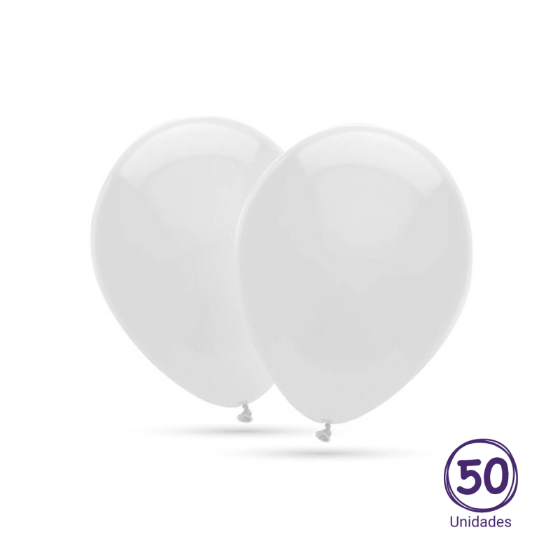 50 globos blancos de unos 26 cm de diámetro en bolsa con solapa de