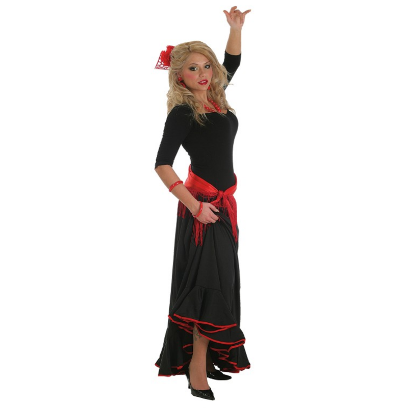 Falda Flamenca Negra con Ribete Rojo Adulto