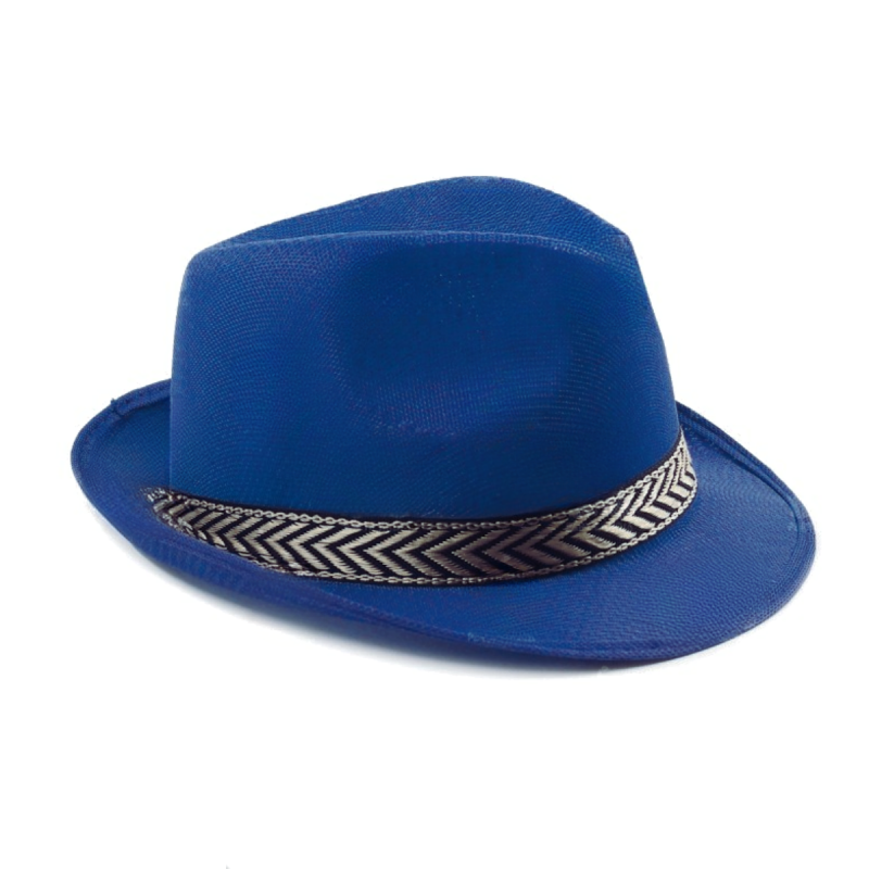 Sombrero Fedora Azul con Cinta Gris-Negra Adulto