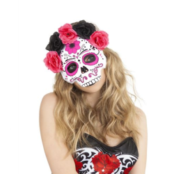 Máscara de Catrina con Flores Rosas/Negras Adulto