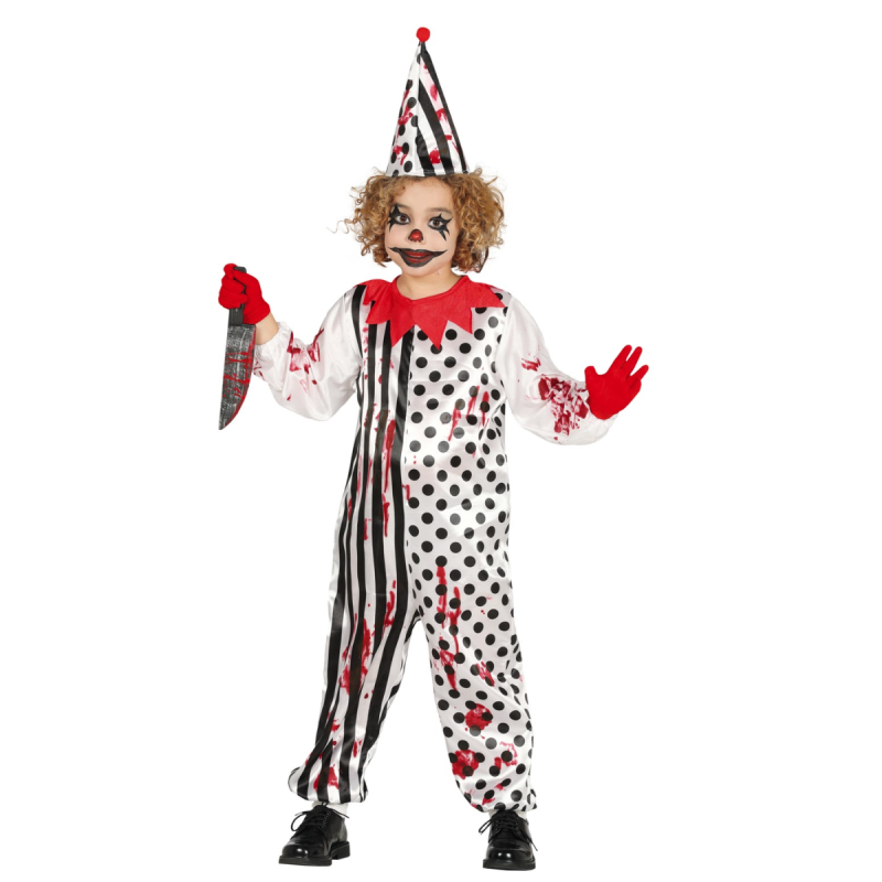 chico de cinco años vestido en el disfraz de un payaso y gracioso