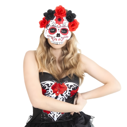 Máscara Catrina con Flores Rosas/Negras Adulto