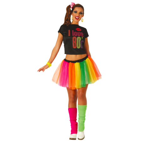 Disfraz Mujer I LOVE 80's - Camiseta y Falda para Fiestas Retro