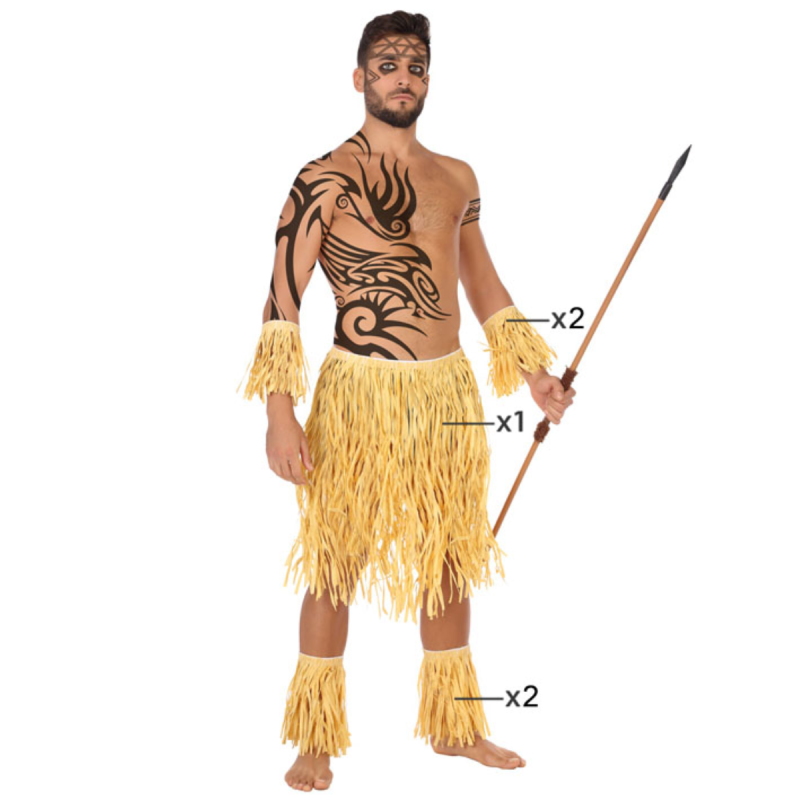 Set Hawaiano Tribu Adulto - Falda y Accesorios para Disfraz Festivo