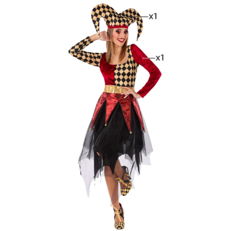 Disfraz de Arlequín Mujer Adulto - Sombrero y Vestido Estilo Medieval