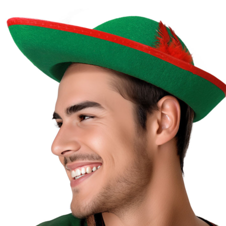 Sombrero Fantasía Verde con Pluma Roja para Adulto - Accesorio Cuento