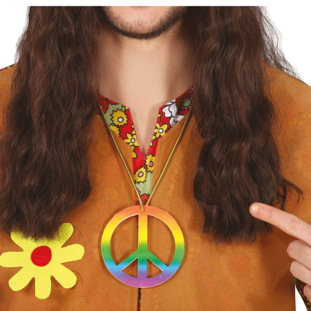 Colgante Símbolo de la Paz Multicolor 8cm - Accesorio Disfraz Hippie