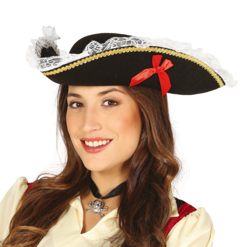 Sombrero Pirata Mujer Lazo Rojo