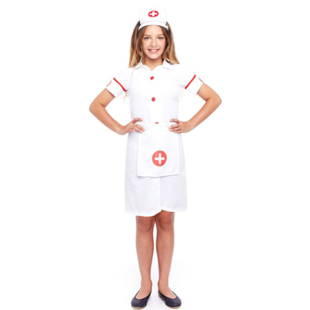 Disfraz de Enfermera Blanco para Niñas - Vestido, Cofia y Delantal Incluidos