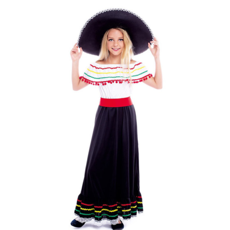 Disfraz de Belleza Mexicana con Falda para Niña - Vestido Colorido Incluido