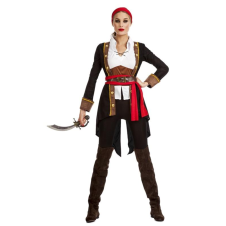 Disfraz de Pirata con Casaca Negra para Mujer – Completo con Accesorios