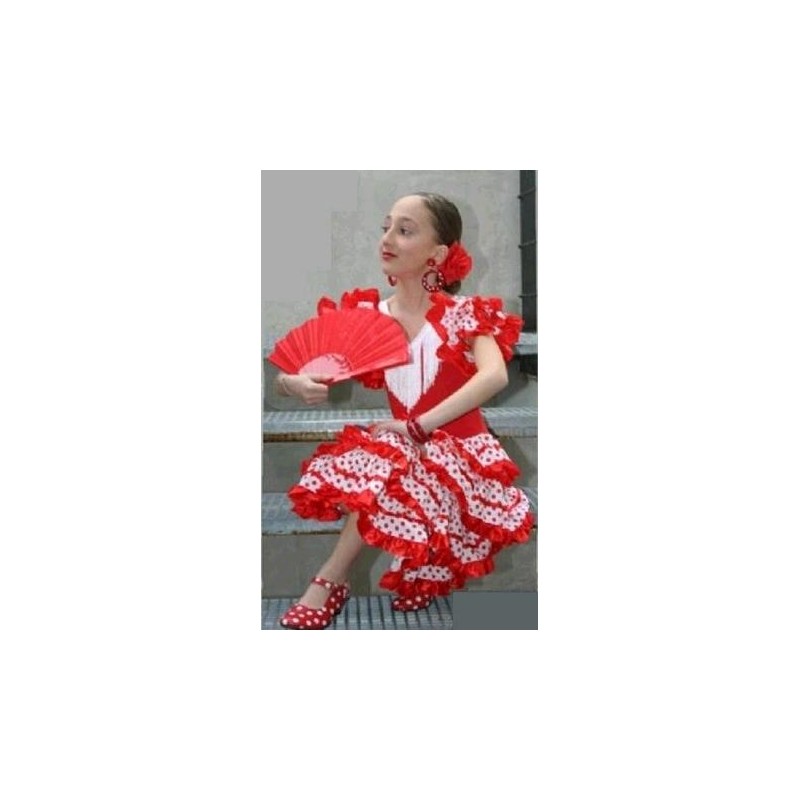 Disfraz de Sevillana Blanco-Rojo Talla M